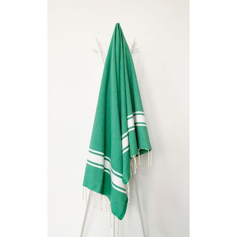Fouta 100x200 Cap Ferret vert varech - 100% coton - franges