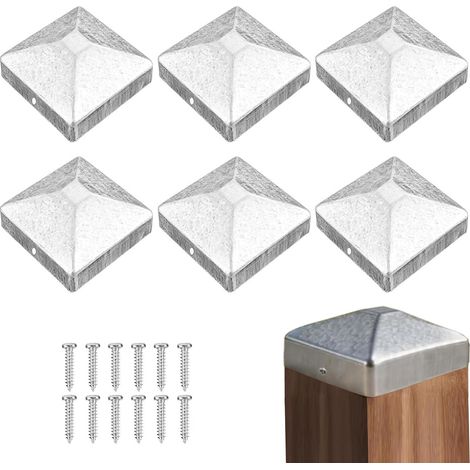 Capuchons de Poteau,6 Pièces Capuchon pour Poteau en Bois 7x7cm,Chapeau de Forme de Pyramide,Capuchon pour Poteaux Carrés en Métal,pour Protéger Les Poteaux en Bois de Clôture,avec Vis (1/5)