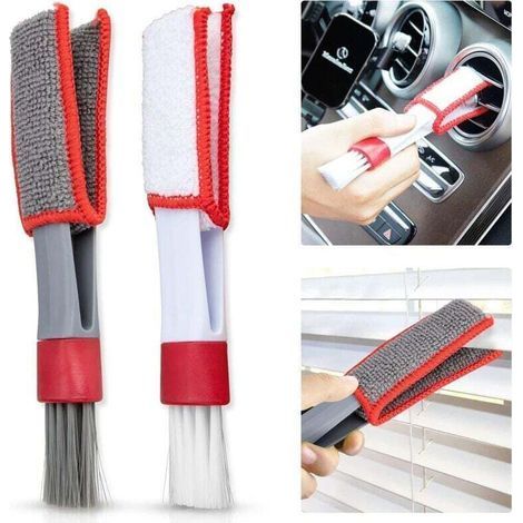 2 Pack Venetian Blind Duster Brush, Multifunctional 2 in 1 Double Head Microfiber Cleaning Tool, Removable Washable Brush for Keyboard, Windowsill, Air Conditioner, (1/4)