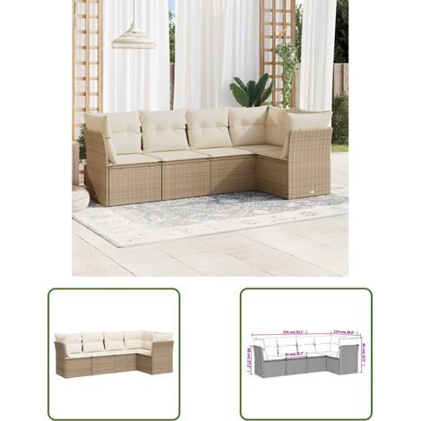 The Living Store 5-tlg. Garten-Sofagarnitur mit Kissen Beige Poly Rattan - Gartensorgaunität - Outdoor Möbel - Lounge Set - Rattan Sofa - Gartenlounge (1/3)