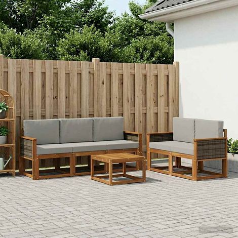 vidaXL Outdoor-Sofagarnitur mit Kissen 6 pcs Natürlich und Hellgrau (1/5)