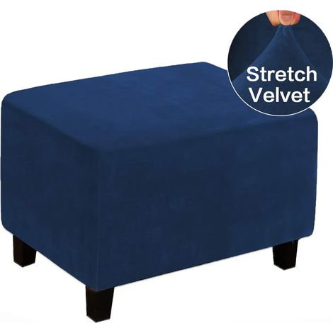 Housse extensible pour pouf, tabouret et repose-pieds – Housse de protection en velours doux, taille XL, couleur bleu foncé (1/5)