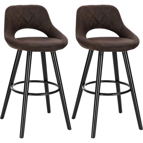 Lot de 2 Tabourets de bar WOLTU, en Tissu Scientifique, Chaises de Bar Structure en Bois Massif, Brun Foncé (1/5)