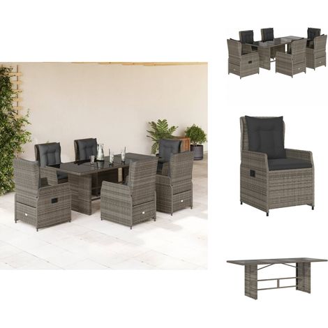 The Living Store 7-tlg. Garten-Essgruppe mit Kissen Grau Poly Rattan - Gartenstuhl (1/5)