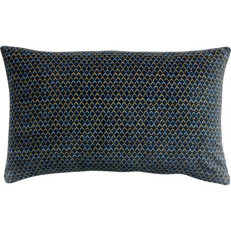 Coussin Décoratif en Coton Velours Motifs Géométriques Triangulaires Bleu Encre 40 x 65 cm - PANGIVO (1/3)