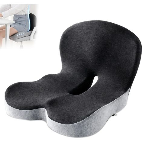 Coussin de siège de chaise, coussin de siège orthopédique, mousse à mémoire de forme avec dossier, ergonomique, coussin pour le coccyx, siège antidérapant en mousse à mémoire de forme pour chaise de b (1/5)