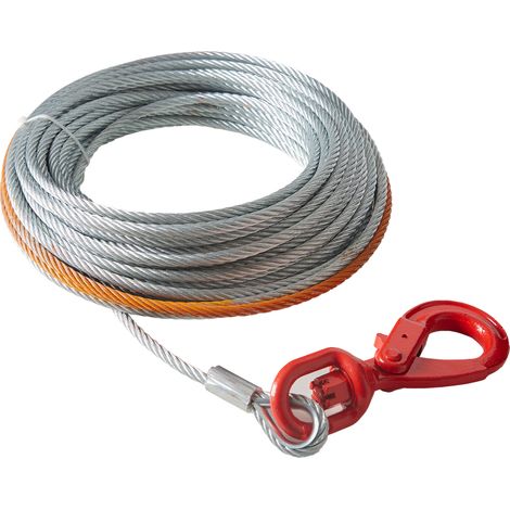 VEVOR Corda Verricello in Metallo 9,5mm x 22,9m Cavo in Acciaio Zincato 67,6 kN con Gancio Girevole per Verricello Forgiato Cinghia di Trazione SUV Fuoristrada Camion, Cavo per Verricello Fuoristrada