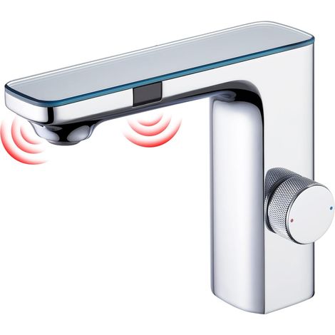 1 Mitigeur Lavabo Infrarouge, Double Capteur, Acier Inoxydable 304, Chromé, Salle De Bains