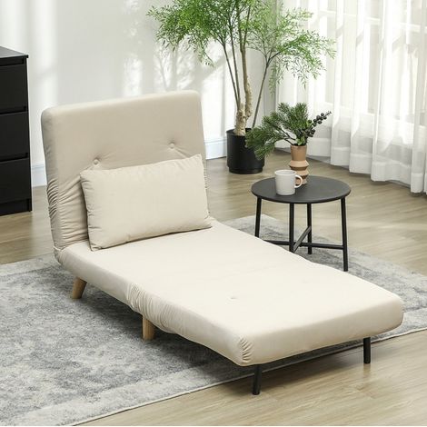 Canapé lit banquette 72x190 cm 3 en 1, fauteuil convertible avec dossier inclinable, velours beige (1/5)