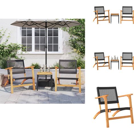 Ensemble de bistro 3 pcs noir résine tressée et bois d'acacia - Meubles De Jardin - Salon De Jardin - Set De Bistro - Mobilier Extérieur - Chaises Pliantes (1/5)