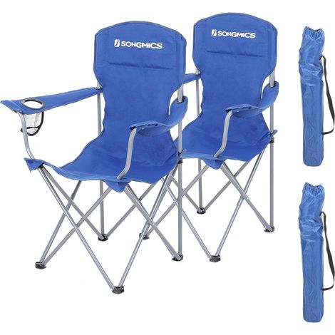Songmics – Lot de 2 chaises de camping confortables – Tissu Oxford 600D – Charge max 150 kg – Avec porte-bouteille – Chaise d’extérieur bleu GCB08BU
