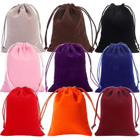 Lot de 9 sacs en velours, 20 x 25 cm, doux, avec cordon de serrage, grande pochette, cordon coloré, pour mariages, fêtes, bijoux, sacs cadeaux (1/5)