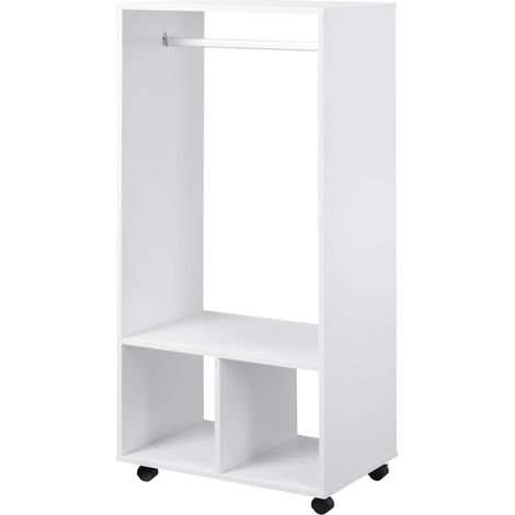 Mobile Appendiabiti con Barra in Alluminio e 2 Ripiani Aperti 60x40x128 cm in Truciolato Bianco (1/5)