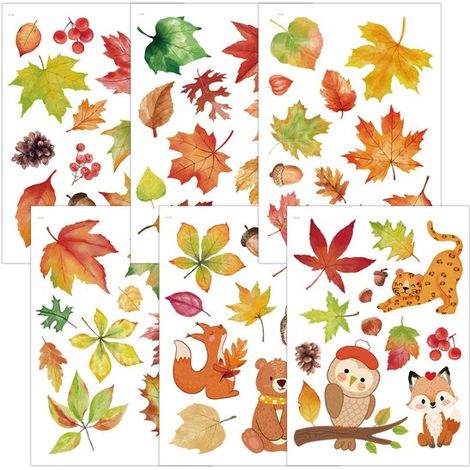Stickers muraux automne pour fenêtres - 20 x 30 cm - 6 motifs feuilles d'érable et glands - Application facile - Activation statique double face (1/4)