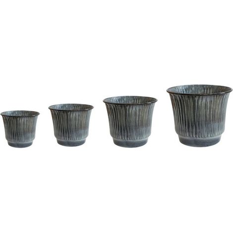 Jasper Ribbed Tapered Planter (Set of 4) - Metal - Smokey Blue