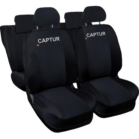 Lupex shop - Coprisedili Auto Compatibili per Captur, Made In Italy, set anteriori e posteriori, copri poggiatesta incluso, tessuto poliestere, Nero - Nero