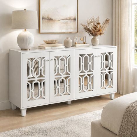 Aparador buffet 4 puertas blanco 160 x 40 x 84 cm con estante móvil, MDF DESVIAE (1/5)