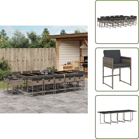 Cuscini da giardino - vidaXL Set da Pranzo da Giardino 15 pz con Cuscini Grigio Polyrattan - Rattan PE