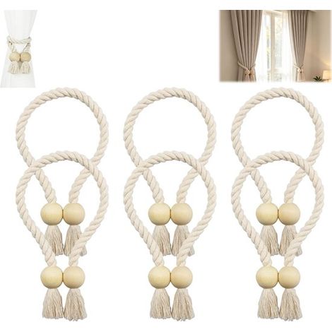6-teiliges Set – Gardinenhalter – Magnetische Gardinenhalter – Beige Zierkordeln für Gardinen – Werkzeuglose Montage – Geeignet für Gardinen und Raffrollos (1/5)