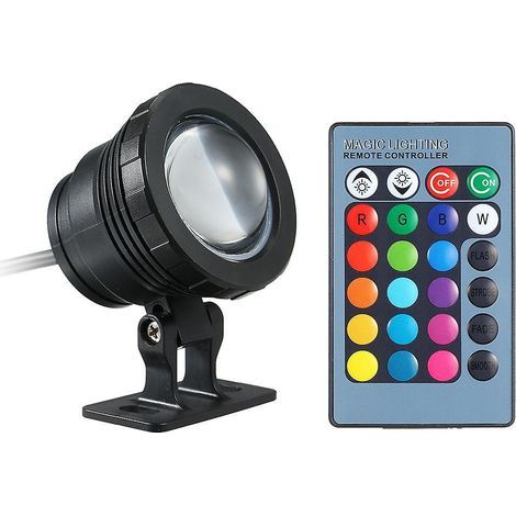 AC/DC 12V 10W RGB LED Underwater Light Submersible Lamp with Remote Control 16 Colors Changing Flash (1/4)
