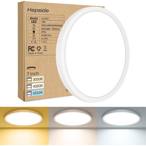 Plafonnier LED, Luminaire Salle de Bain 15W 1800LM 3000K/4500K/6000K Sélectionnable, Moderne Très mince éclairage de Plafond Etanche, Facile à Installer Ø 18cm (1/5)