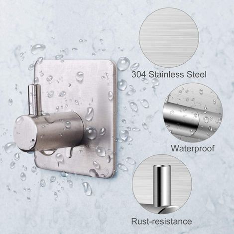 Lot de 4, Crochet de Salle de Bain en Acier Inoxydable sans Poinçon pour vêtements, Salle de Bain, Crochet Mural pour Manteau et Chapeau, Fixation stable sur carrelage, béton ou cloison (1/5)