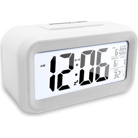 Réveil Digital à Piles Grand Ecran,Alarm Réveil LED avec Fonction Snooze,Horloge numérique Pile Portable avec Afficher Température,Date,pour Chambre, Bureau, Blance (1/5)