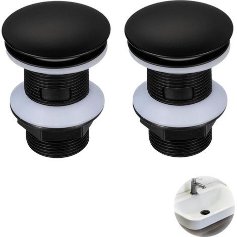 2 Pièces Bonde Universelle Lavabo Salle de Bain Clic Clac, Bonde Clic Clac pour Éviers et Lavabos, Installation Facile sans Débordement, Adaptée Aux Bâtiments Résidentiels et Commerciaux(Noir Mat) (1/5)
