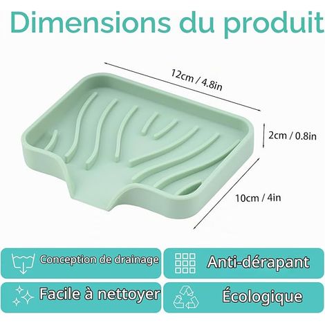 Silicone Soap Holder Bathroom Soap Dish with Drain, Angled Soap Holder, Non-Slip Soap Dish for Shower, Kitchen and Bath (Green) (1/4)