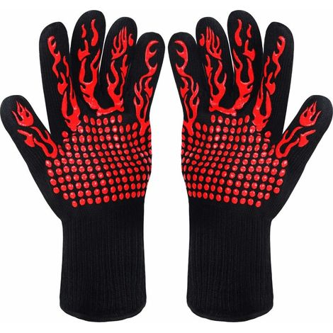 Gants de Barbecue,Gants de Cuisine,Gants de Four Antidérapants en Silicone Anti-Chaleur Jusqu'à 800°C Certifié EN407,Gants Silicone BBQ pour Le Soudage de Cuisson Cuisson (Rouge)