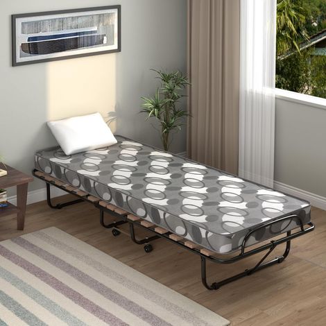Goplus – Lit pliant adulte 80x185 cm – Matelas en mousse mémoire 6,5 cm – Charge 135 kg – Pliable avec roues pour rangement facile – Beige (1/5)