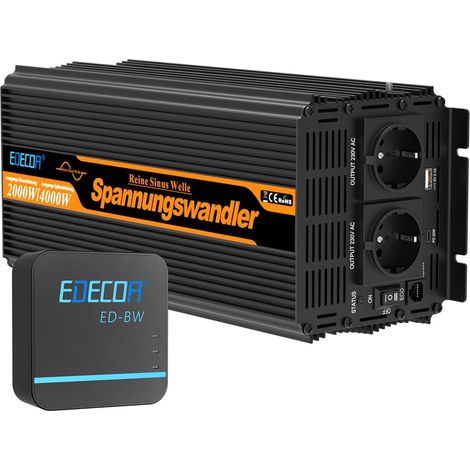 EDECOA Onduleur 12 V 230 V 2000 W/4000 W 12 V vers 230 V Convertisseur d'onde sinusoïdale pure avec module WiFi, prise en charge des fonctions d'application avec 1 port USB et 1 port PD (1/4)