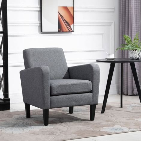 Sillón individual moderno (66x72x74 cm), con reposabrazos ergonómicos, acolchado suave, tejido efecto lino, gris claro (1/5)