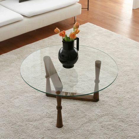 Dmora - Wohnzimmertisch Vegastra, Niedriger Wohnzimmertisch, Kaffeeregal, Couchtisch für Sofa, 80x80h41 cm, Nussbaum, mit verstärkter Verpackung (1/5)