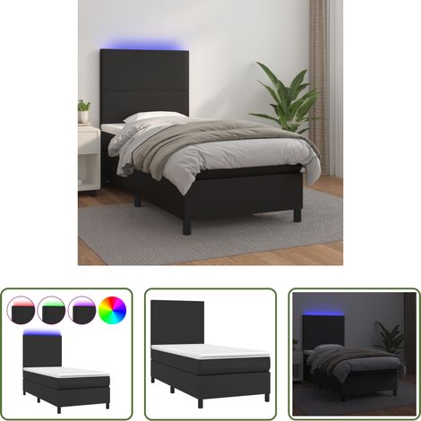 vidaXL LED-Bett -  Boxspringbett mit Matratze & LED Schwarz 80x200 cm Kunstleder (1/5)