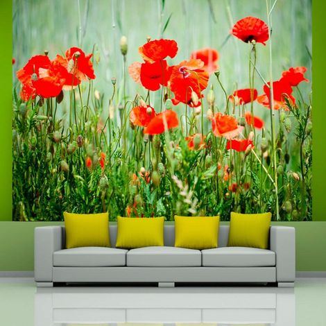 Papier peint champ de coquelicots rouges - 250 x 193 cm (1/4)