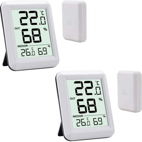 Lot de 2 Thermomètre Intérieur Hygromètre Numérique Moniteur de Température et d’Humidité avec la Conversion ℉/℃ Valeur Maximale et Minimale de la Température et de l'Humidité (Blanc) (1/5)