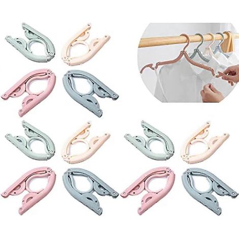 Cintres de voyage portables, cintres pliables en plastique, gain de place, accessoires de voyage multifonctions pour le camping, l'intérieur et l'extérieur (lot de 12)