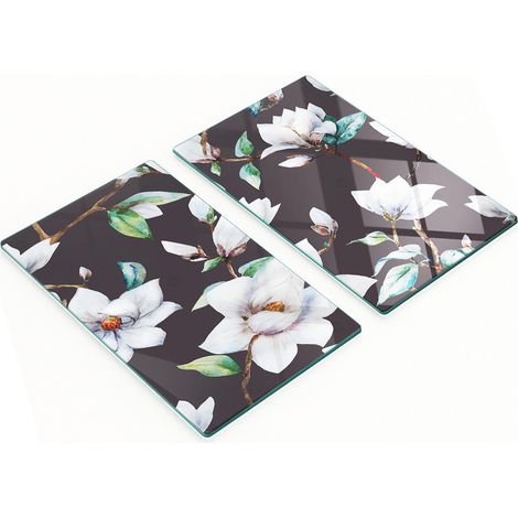 Planches à découper décoratives en verre pour la cuisine, motif fleurs de magnolia, 2 x 30 x 52 cm (1/5)