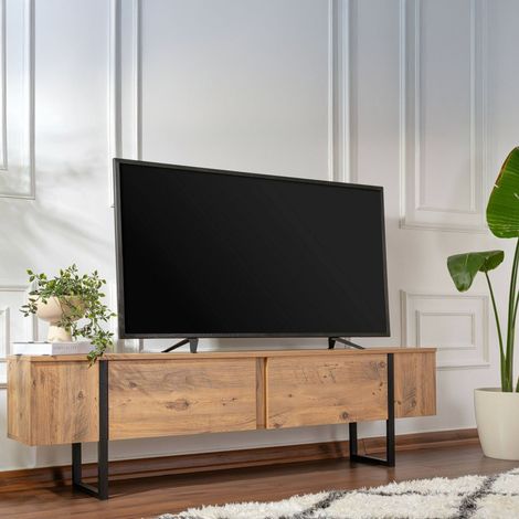 Dmora - Mueble de televisión Lilith, Aparador de salón, Mueble bajo para TV, Base de pared equipada, 180x30 h50 cm, Pino y Negro (1/5)