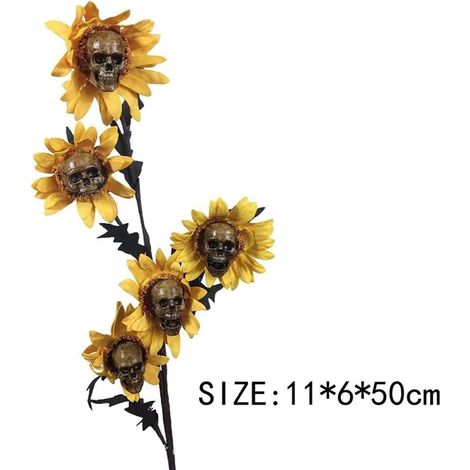 Piquets décoratifs de jardin en bois avec tournesols et crâne, décoration extérieure pour pelouse (1/4)