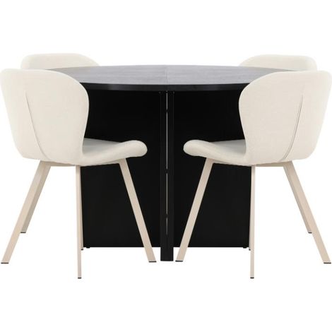 Strada Essgruppe Ausziehtisch Ø120cm, 170cm und 4 Stühle schwarz, beige.