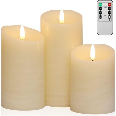 Ensemble de 3 Bougies Électriques LED 4/5/6 Pouces, Effet Flamme Vacillante, Télécommande, Minuterie et Variateur(Rechargeable, Gris) (1/5)
