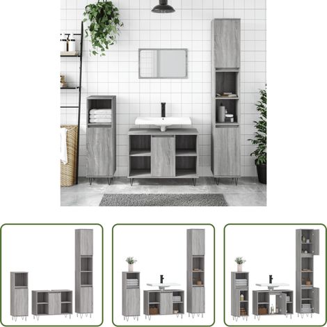 vidaXL Meuble lavabo -  Ensemble de meubles de salle de bain 3 pcs Sonoma gris (1/5)