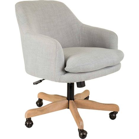 Fauteuil bois et tissu gris clair à roulettes assise amovible - gris clair et bois naturel (1/5)