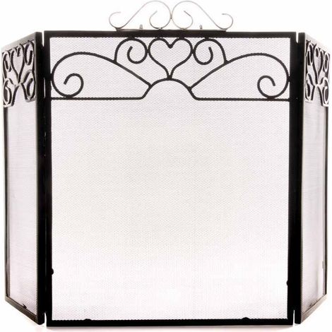 Chrome Topped Three Fold Fire Screen - Metal - L23 x W98 x H65 cm - Black/Silver