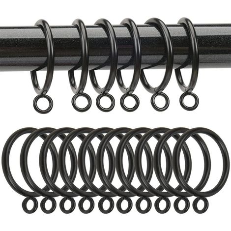 Lot de 50 anneaux de rideaux métalliques de 38 mm, anneaux de suspension pour tringles à rideaux et barres de douche (noir) (1/5)