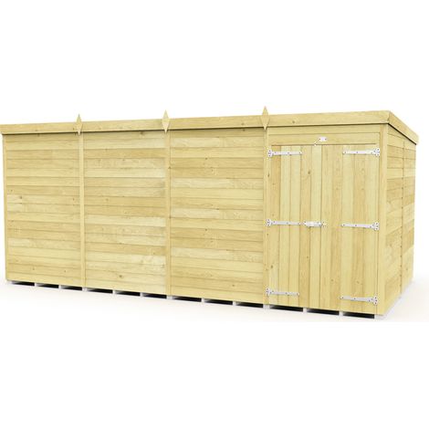 16 x 8 Feet Pent Shed - Double Door Without Windows - Wood - L231 x W474 x H201 cm