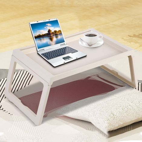 Klappbarer Schreibtisch, Frühstückstisch, Betttisch, Computer-/Laptop-Halterung, tragbares Serviertablett, Beige (1/5)