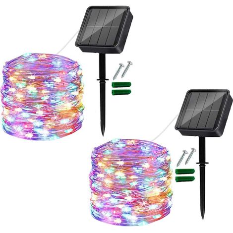 [Lot de 2] Guirlande Lumineuse Extérieur Solaire, 12M 120 LED Guirlande Guinguette Extérieure Etanche Décoration Lumière pour Jardin,Balcon,Terrasse, Mariage,Noël,Fête (Bleu)